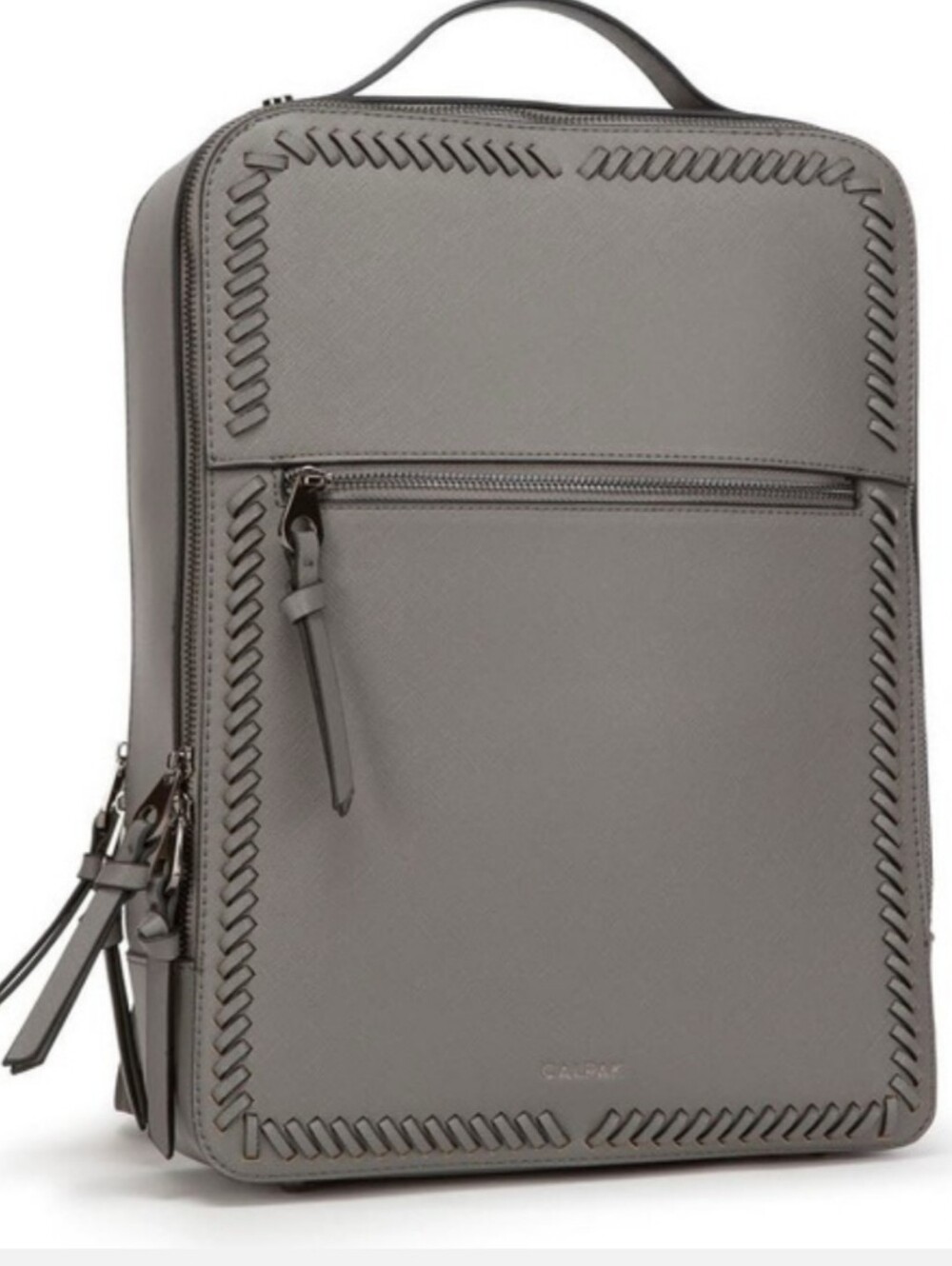 CALPAK Kaya Faux Leather Laptop Backpack Gray Whipstitched Business Travel 15"
